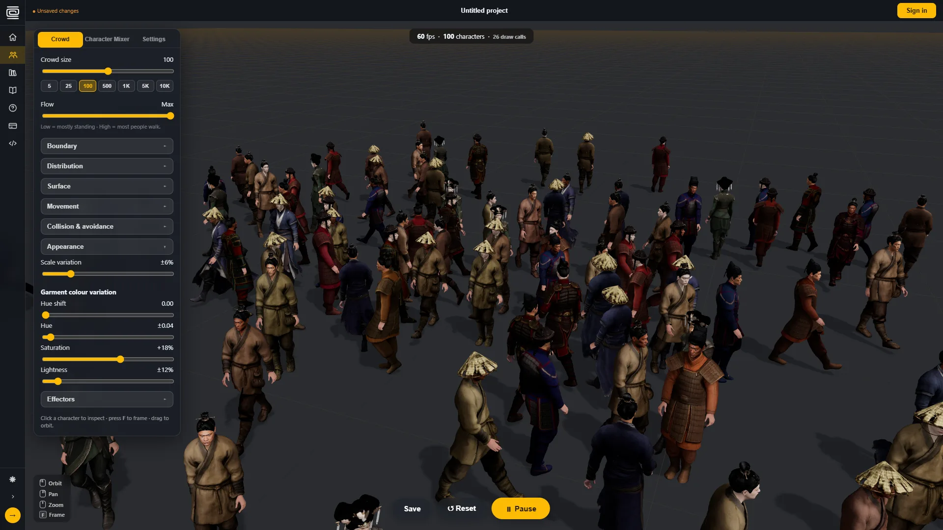 Crowd with default garment colours