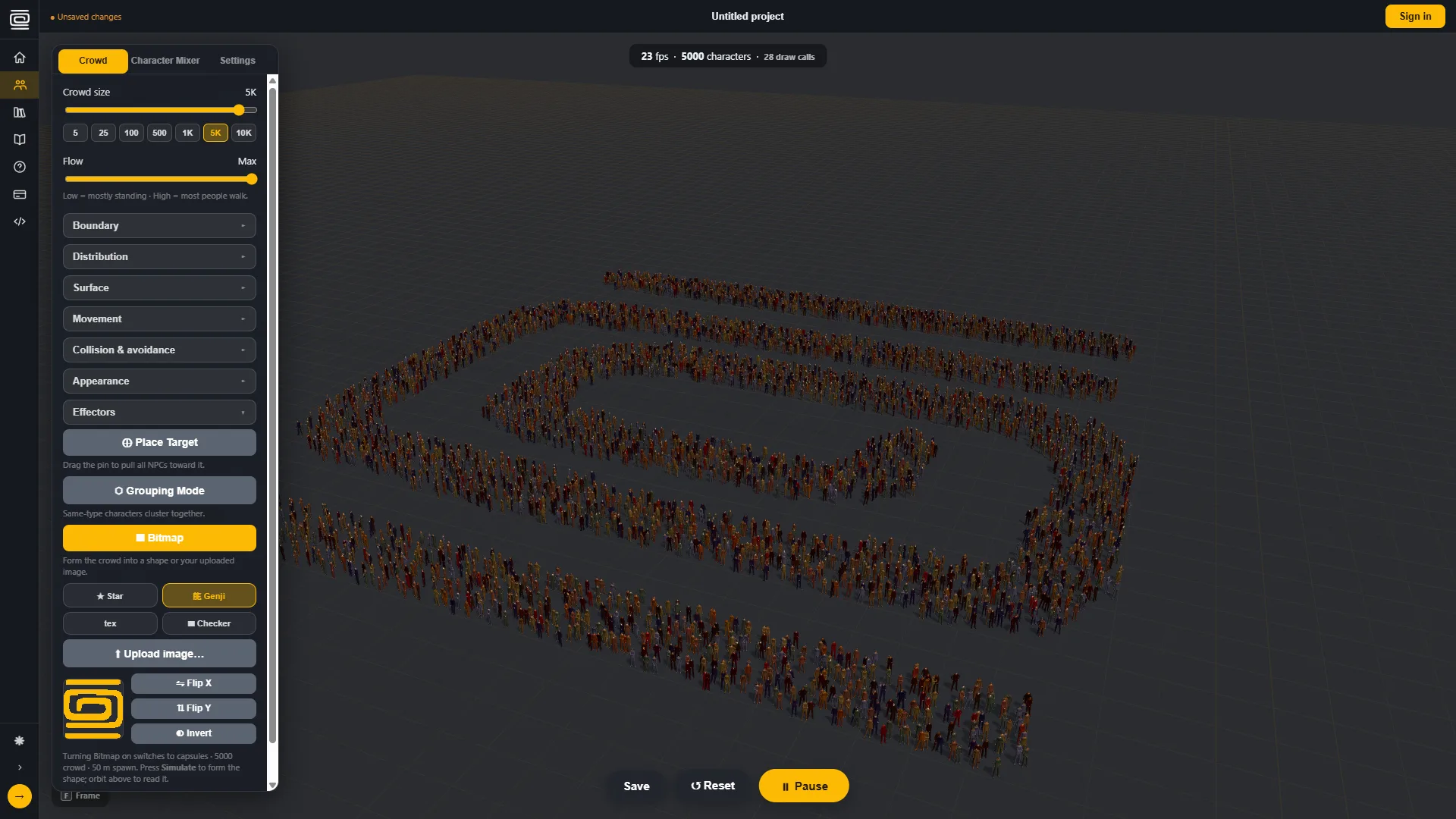 5000 characters assembled into the Genji mark, seen from above